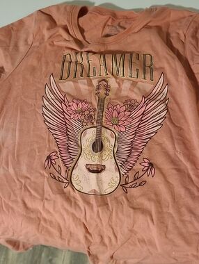 Children Place Girl's Dreamer Graphic Tee - Pink Floral Guitar Design